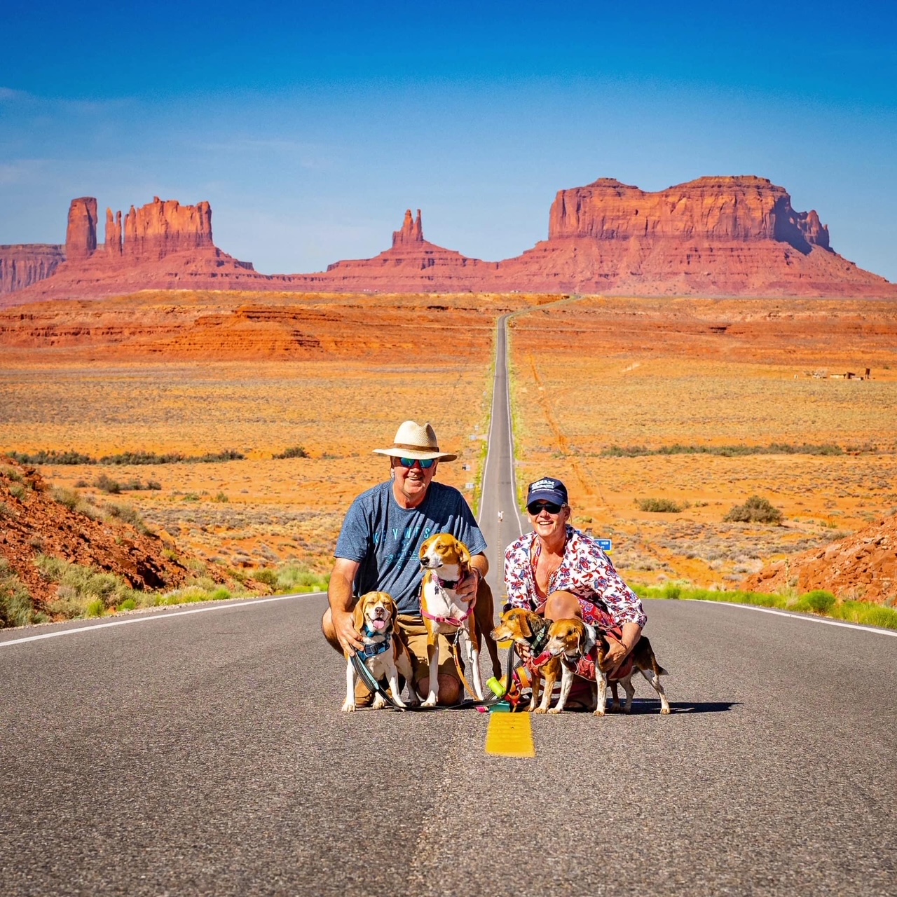 Desiree Van Welsum with her husband and 4 beagles at Monument Valley